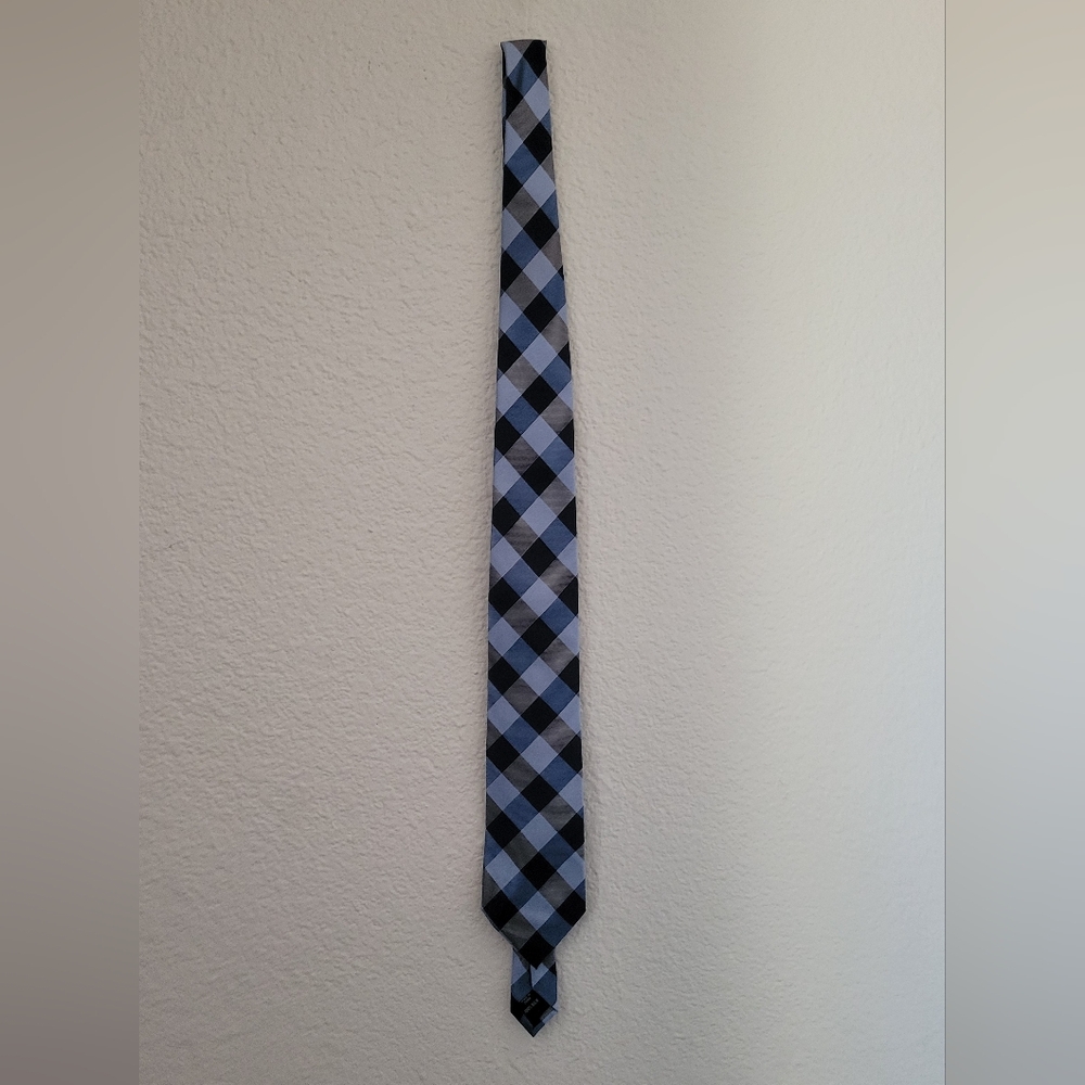 Nautica Men’s 100% Silk Tie – Blue & Black Checkered Pattern